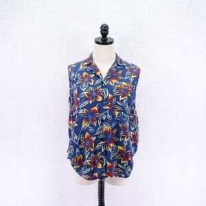 Liz Claiborne Golf -Medium- Blue Orange Yellow Hawaiian  Sleeveless‎ Blouse Top